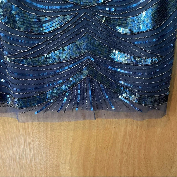 Vintage 90s Patra Sequin Blue Dress V-Neck Sheath Formal Cocktail Size 16 - Picture 5 of 9
